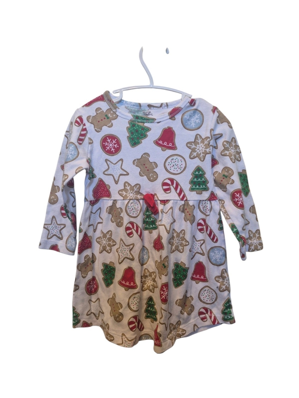 Girls' Christmas Cookie Print Long-Sleeve Dress - White & Multicolor
